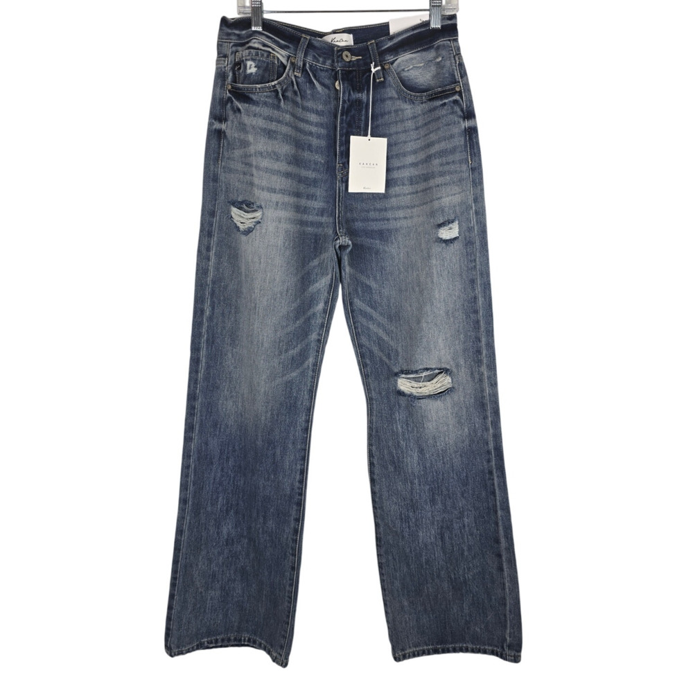 KanCan 90's Flare Whiskering Distressed Light Wash Button Fly Jeans 28 NWT